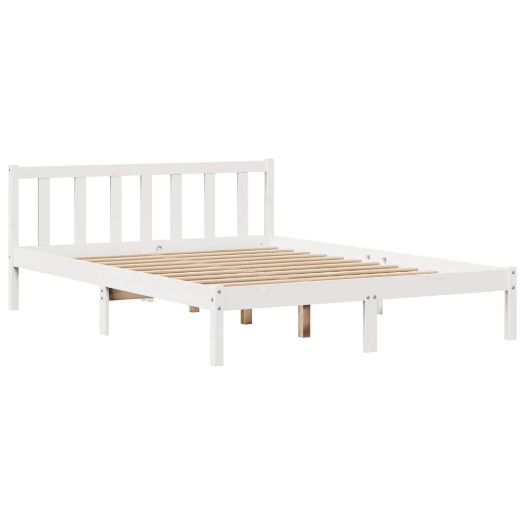 Bed Frame without Mattress White 135x190 cm Double Solid Wood Pine